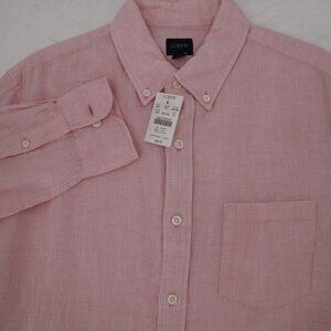 NWT J Crew Shirt Men's Medium houndstooth Linen Cotton Long Sleeve Button Down